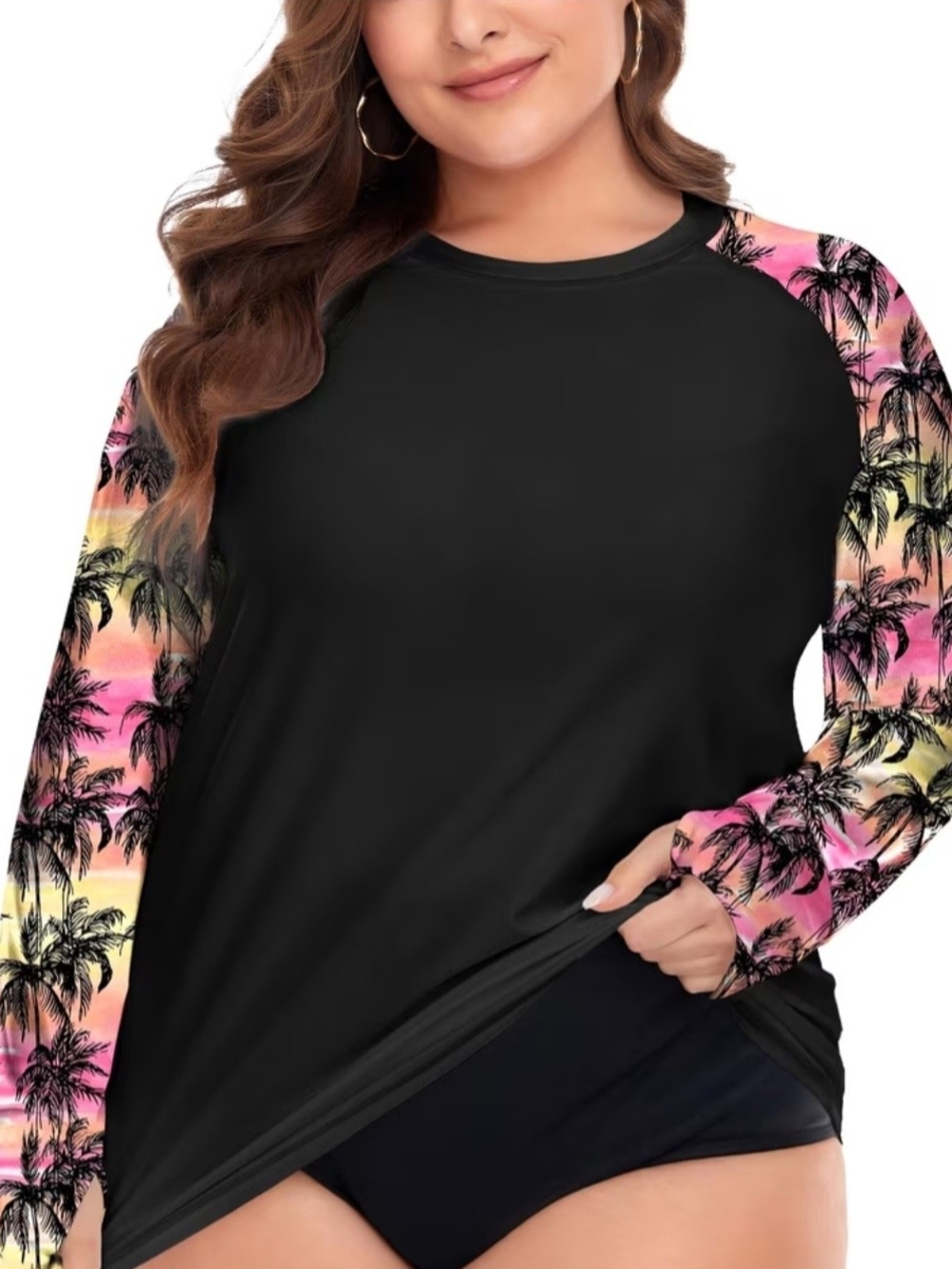 Surfing Swim Top Size 4X Raglan Floral Long Sleeve Black Shirts Rash Guard
